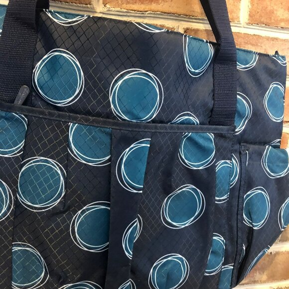 Thirty-One Large Tote Bag Zip Top Organizing Utility Grocery La Di Dot Black Gre - Picture 2 of 7